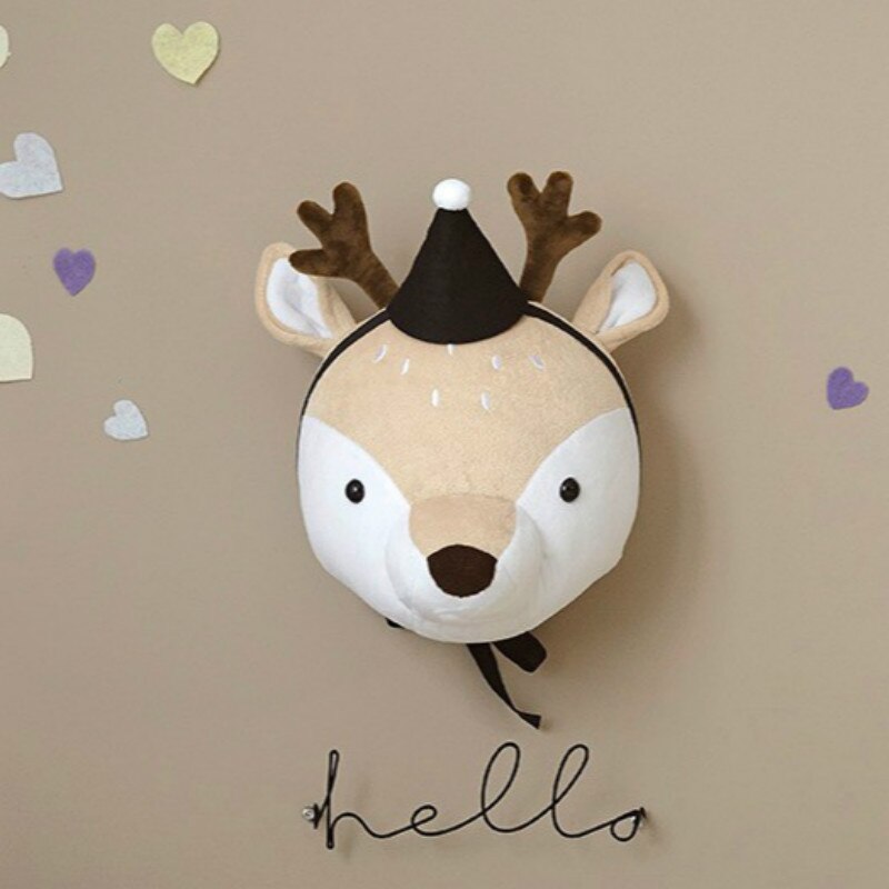 Cabezas de animales 3D para decoración de habitación de niños, Cabeza de unicornio, ciervo y elefante, colgante de pared para habitación de niños, decoración de habitación infantil: Deer with hat