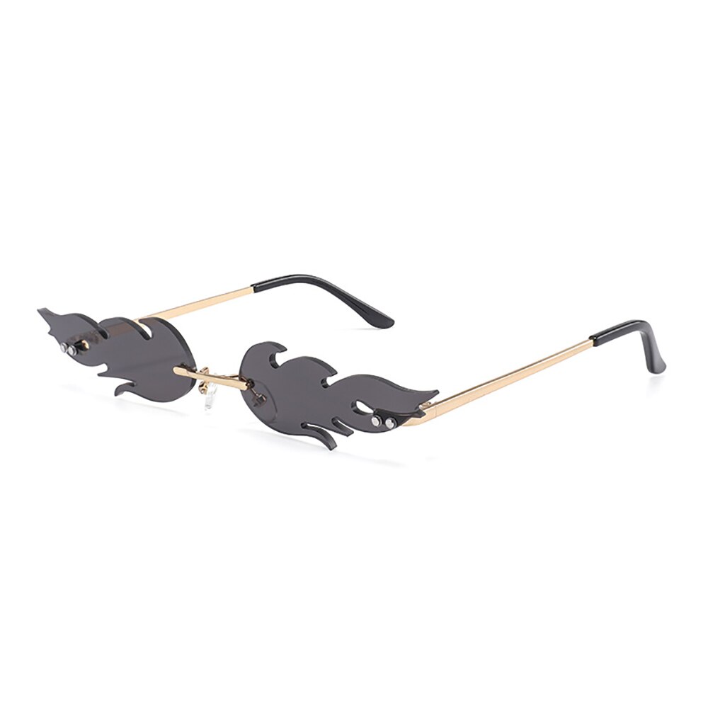 Gafas de sol KLASSNUM de lujo a la con llamas de fuego para mujer, gafas de sol con ondas sin montura, gafas de sol de Metal para mujer Vintage, gafas de espejo UV400: Grey