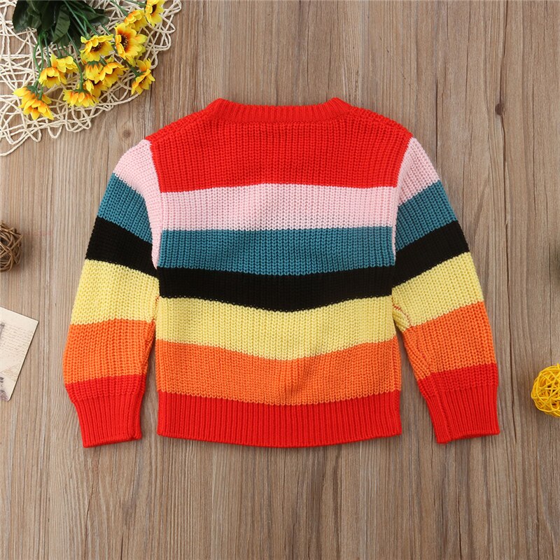 Efterår vinter piger sweater varm regnbue print langærmet sweater pullover jumper pullover løse toppe tøj overtøj