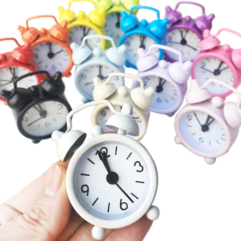 Mini Alarm Clock Electronic Round Number Double Bell Desk Table Digital Quartz Clock Home Decoration Retro Portable