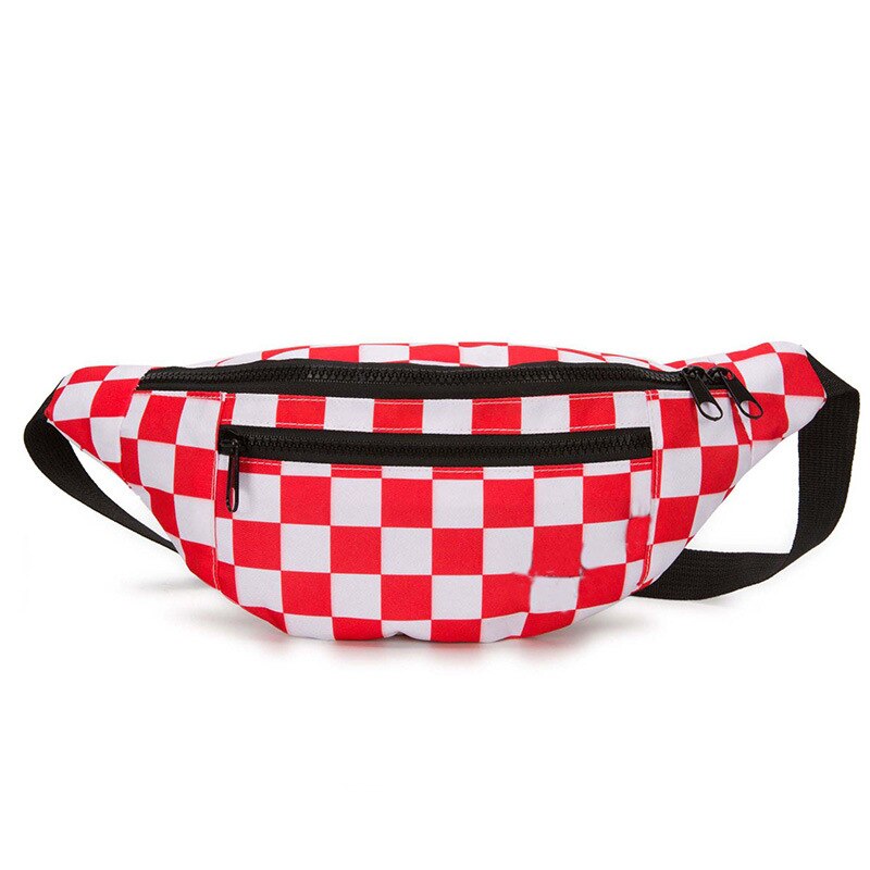 Geestock Vrouwen Taille Verpakking Mode Plaid Hip Hop Riem Tassen Dames Borst Zak Hoge Capaciteit Banaan Fanny Packs Phone Pouch: White-Red