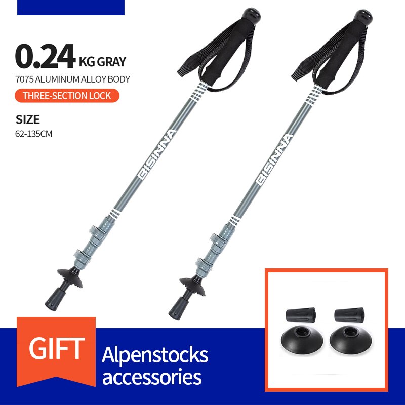 Bswolf 2 stk/parti vandrestave anti-chok spadserestokke teleskopiske alpenstock vandrestokke med gummispidsbeskyttere