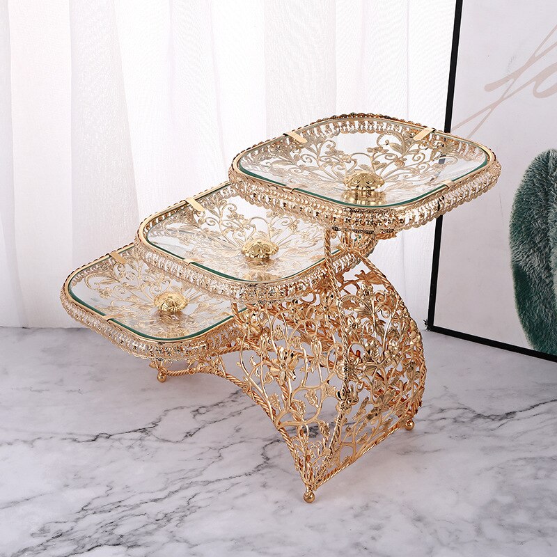 Luxury square fruit bowl tempered glass multilayer fruit bowl Hotel home general fruit bowl decorations