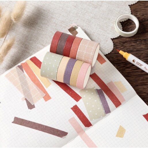 10 Rolls Retro Pure Color Masking Tape Sticker Forest Color Collage Junk Journal Material Deco Washi Tape Set DIY Scrapbooking: Sunset