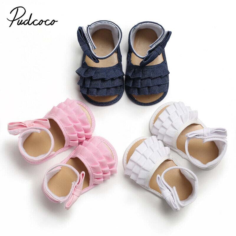 Brand Infant Baby Girl Soft Sole Sandals Toddler Summer Shoes Bow-Knot Ruffle Solid Princess Sandal 0-18M