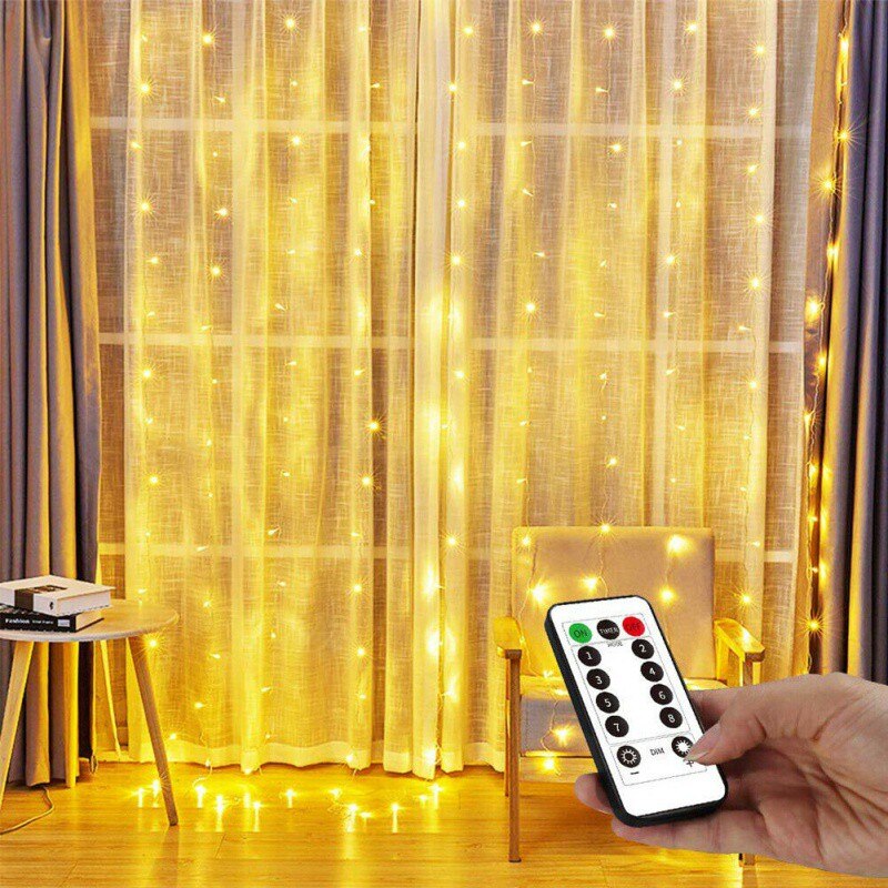 Chrismas Party 300 Led Gordijn Lights String 3M * 3M Usb Aangedreven Waterdichte Twinkle Wandlampen Huis decr: gold / 1m 1m