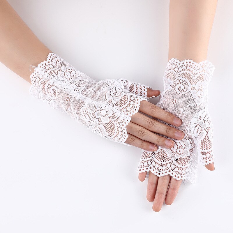 Short Lace Fingerless Gloves for Women Gothic Punk Rock Costume Fancy Harajuku Floral Lace Gloves Alt Goth Clothes Accessories: white