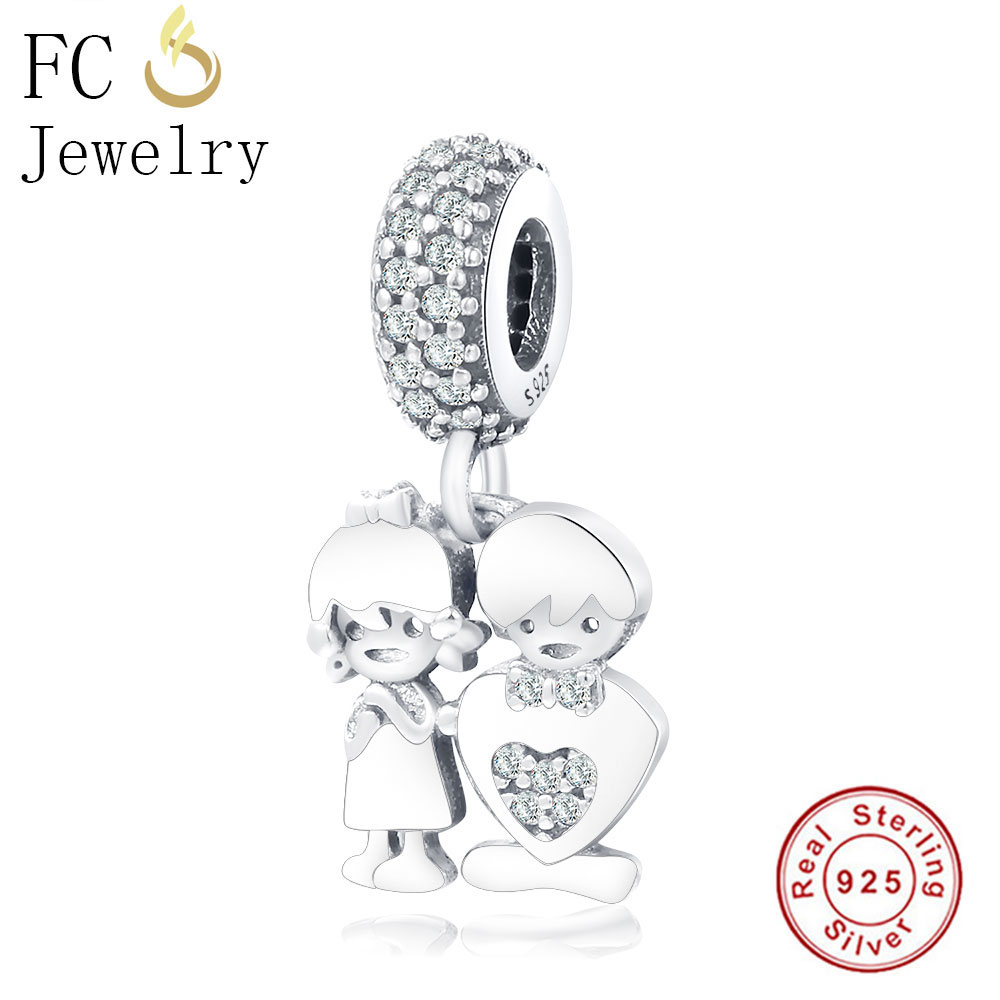 Fc Sieraden Fit Originele Charm Armband 925 Sterling Zilveren Broer Zus Jongen Meisje Hart Kraal Hanger Maken Berloque