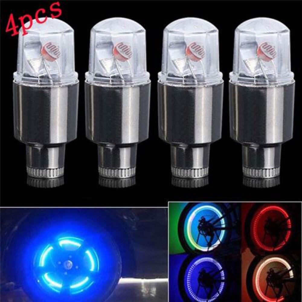 4X Fiets Auto Motorfiets Wiel Band Ventiel Cap Neon LED-Flash Lamp Fiets Accessoires Licht Glow Stick Vogue # e: Default Title