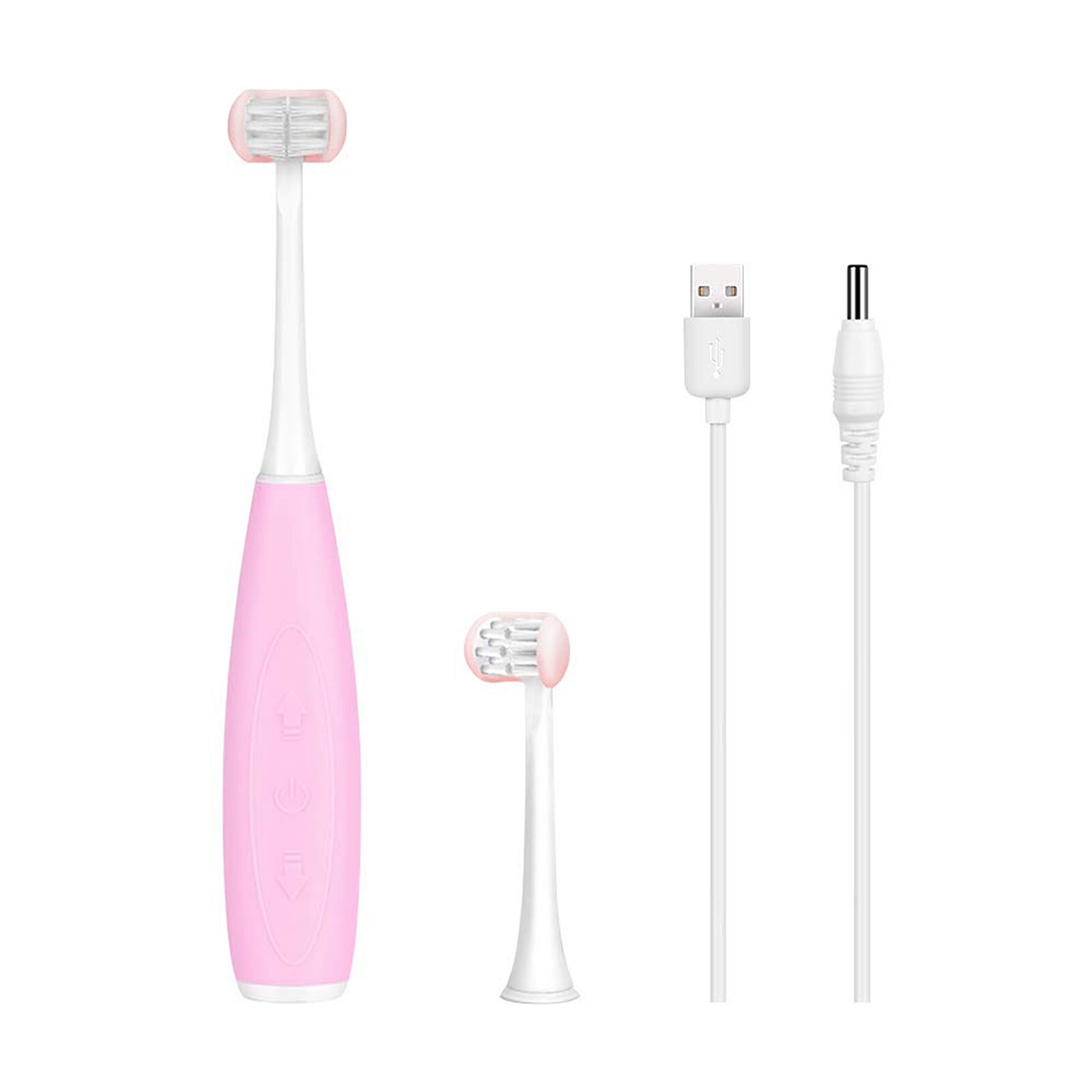 Waterdichte kindertandenborstel, zachte u-vormige tandenborstel voor kinderen, 3 usb-oplaadfunctie, 3 tandenreiniger: Roze