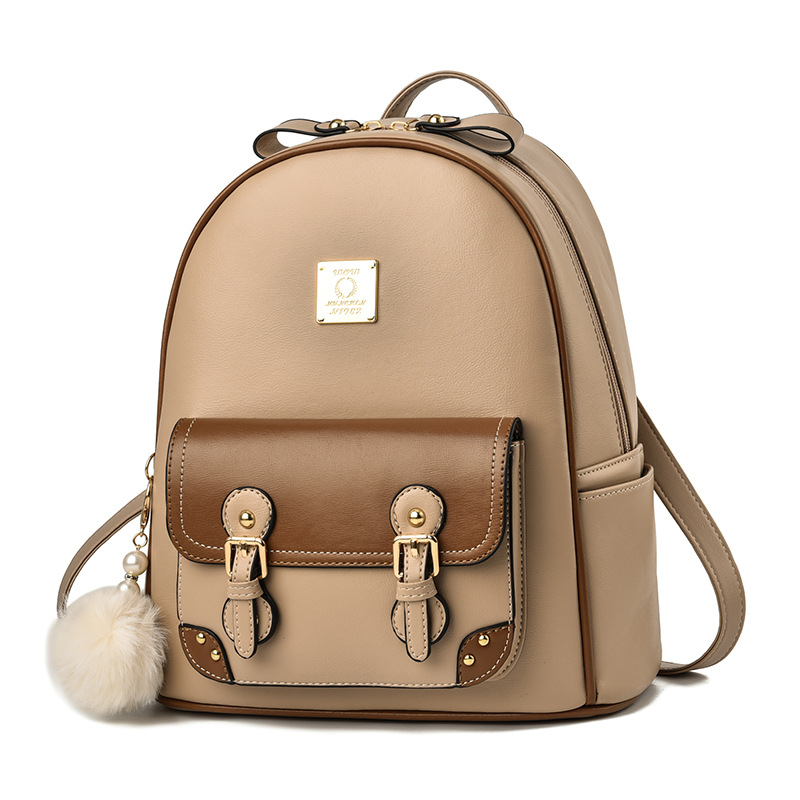 Color Block PU Backpack for Women | Stylish Daypack with Pompom Charm & Multiple Compartments: Clear