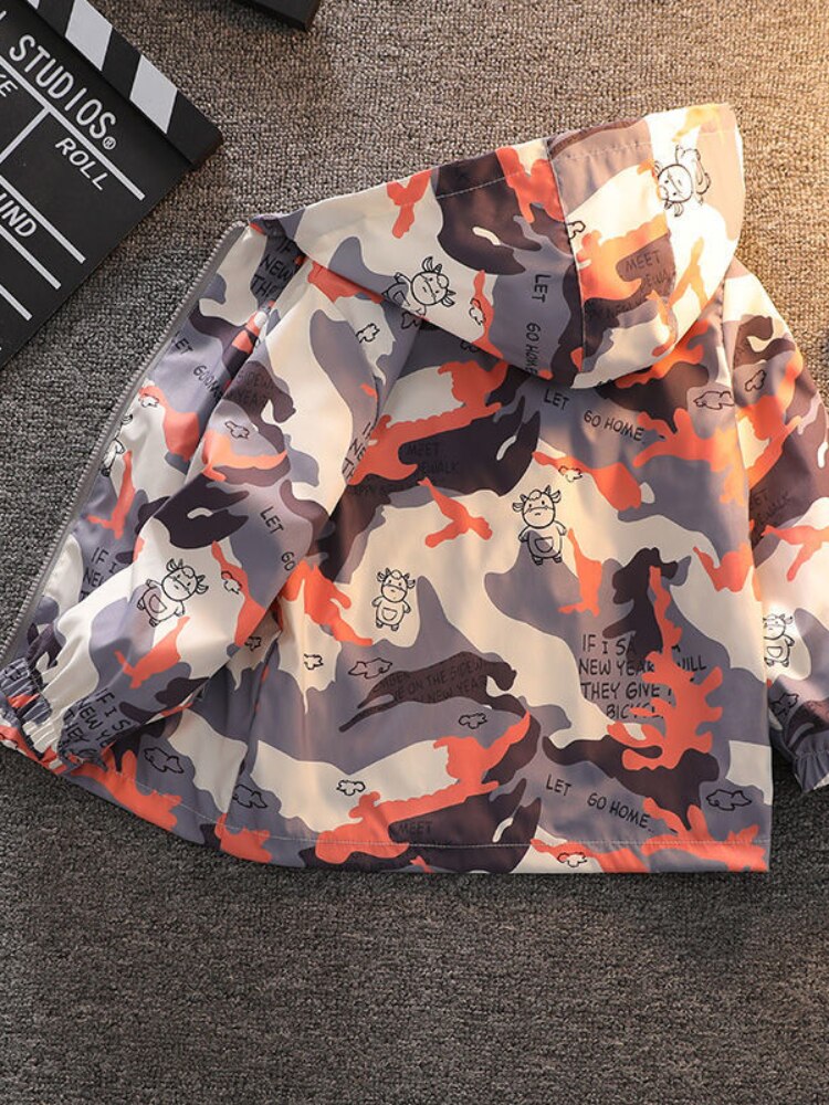 2-8T Sports Boys Spring Fall Camouflage Polyester Zipper Layer Jacket Casual Windbreaker Boy Handsome Hooded Windproof Coat: Orange / 5T