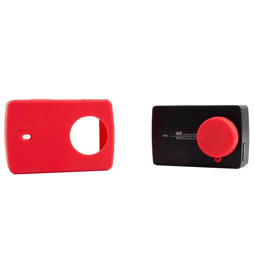 Protective Case Soft Rubber Silicone silica ge + Lens Cap Protector Housing Frame For Xiaomi XYi YI 4K II Accessories: Red Color