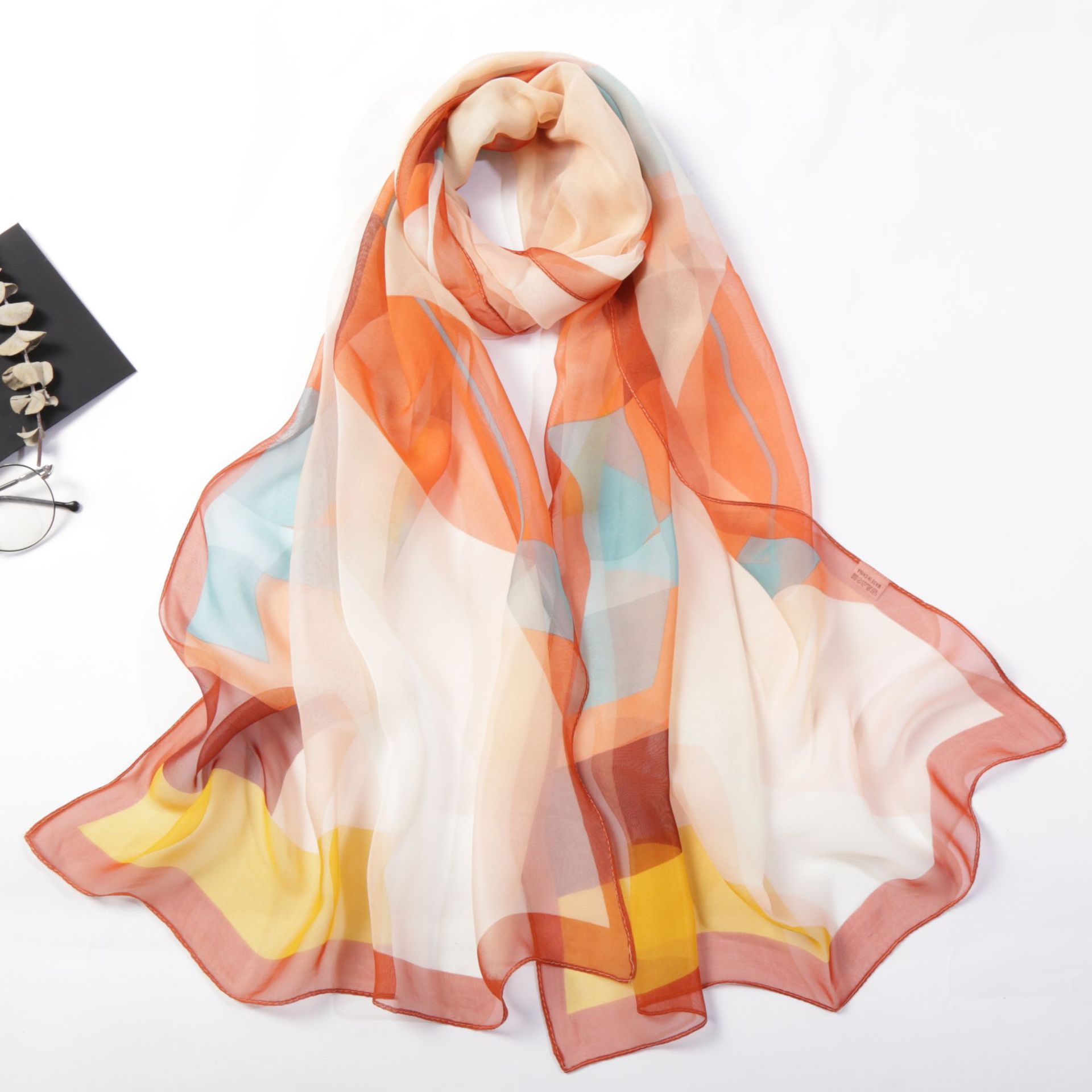 Chiffon sjaal dames dunne delicate geometrische print sjaals zonnebrandcrème bandana lange sjaal georgette hijab wraps