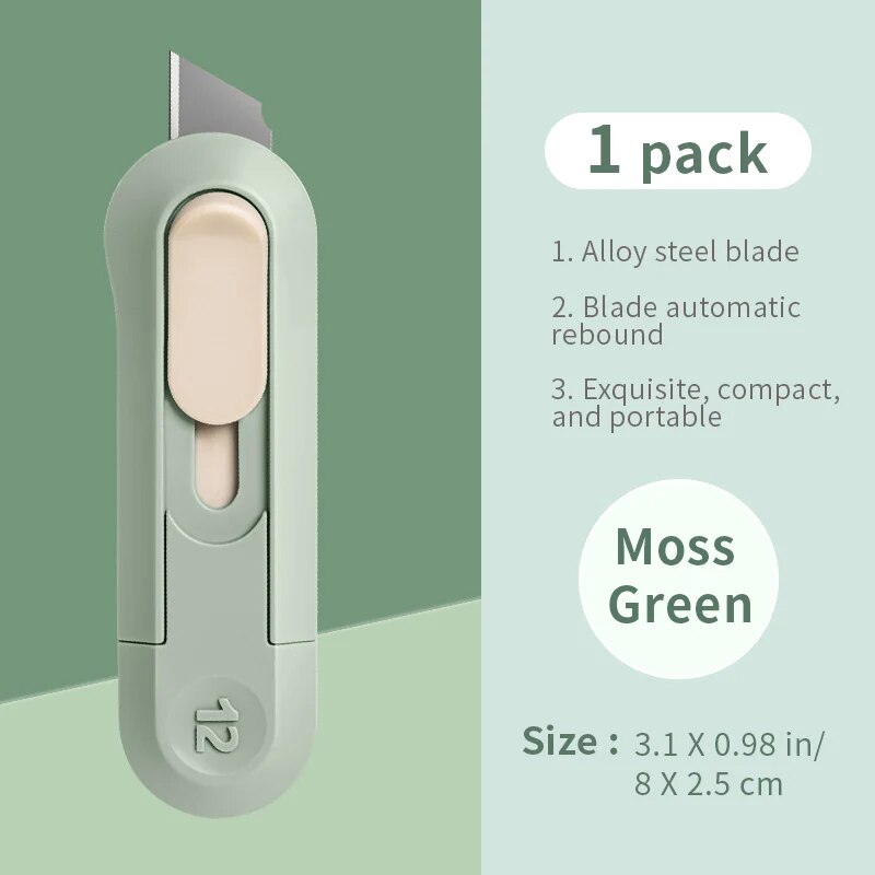 1PC Mini Papier Schneiden Kasten Opner Tragbare Kleine Papier Schneiden Messer Tapete Messer Schreibwaren Unboxing: Grün