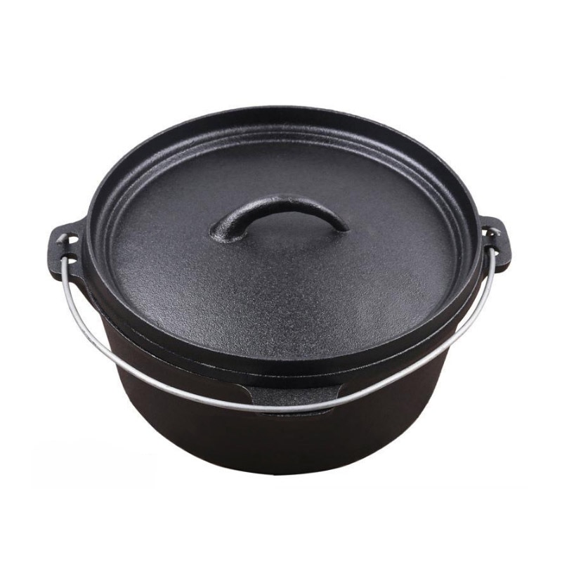 30Cm Gietijzeren Camping Pot Outdoor Picknick Pot Stoofpot Pot Nederlandse Oven Ongecoat Kookpan Soeppan