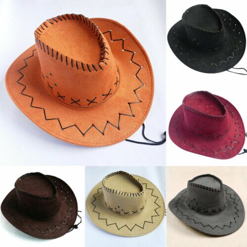 Womens Mens Hat Wild West Fancy Cowgirl Cowboy Hats Western Headwear Cap Black Brown Gray Orange Red Khaki