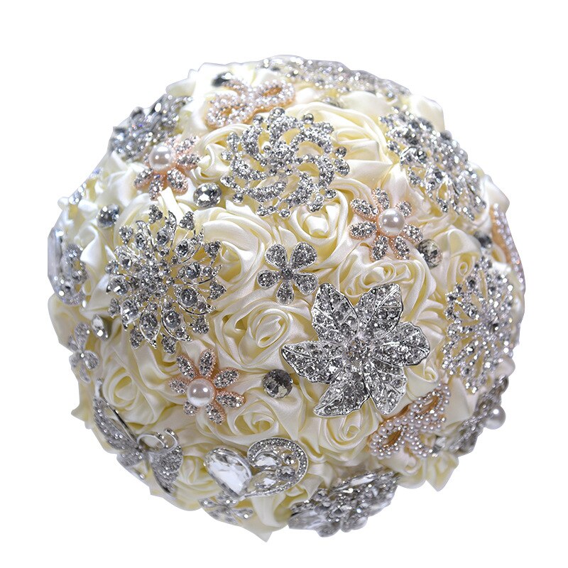 Bouquet de bijoux de mariage en or Rose, Rose, bordeaux, bijoux de mariage, cristal scintillant, bouquet de luxe par souvenir, D59: Ivory