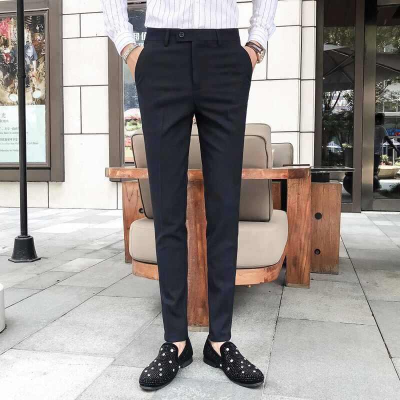 Pantalons Hombre treillis Homme costume Pantalon Pantalon Style britannique hommes Pantalon Homme automne robe Pantalon pour hommes: 33 / black