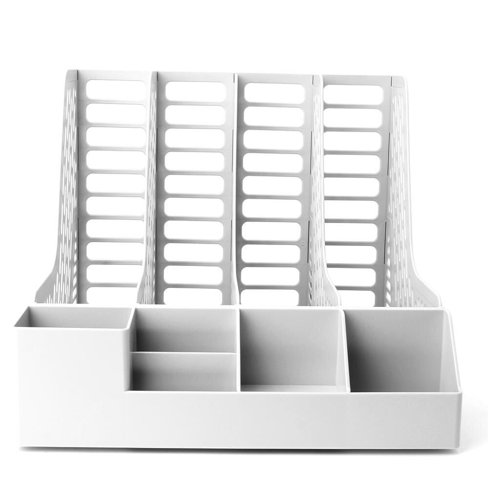 4 Sections Desktop File Rack Paper Book Hold Office Document Tray Organizer Box: white