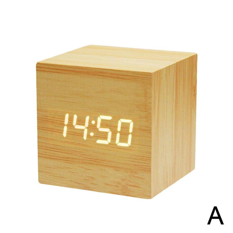 Relojes multifunción LED de madera, reloj despertador de mesa, Control de alarma de escritorio, decoración de madera , voz electrónica Digital, Tabl C1O2: A