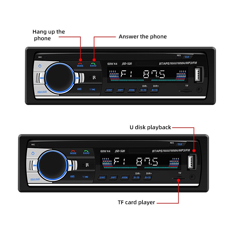 Peerce 1 Din Auto MP3 Multimedia Speler Bluetooth Autoradio Autoradio Radio Fm Aux Ingang Ontvanger Sd Usb JSD-520 12V In-Dash