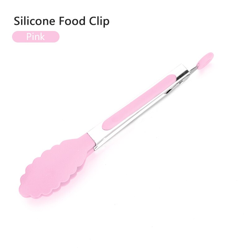 Stainless steel Silicone Kitchen Tongs BBQ Clip Salad Bread Cooking Food Serving Tongs Restaurant Food Folder Kitchen Tools: pink
