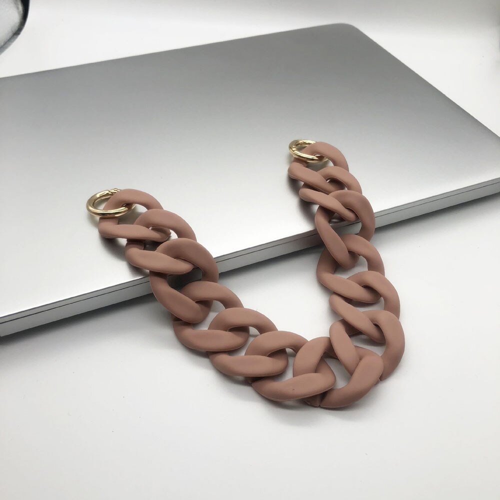 Jelly Color Women Frosted Acrylic Resin Chain Bags Shoulder Strap Easy Matching Handbag Detachable Belts Handle Bag: Pink / 41CM Gold  Hook