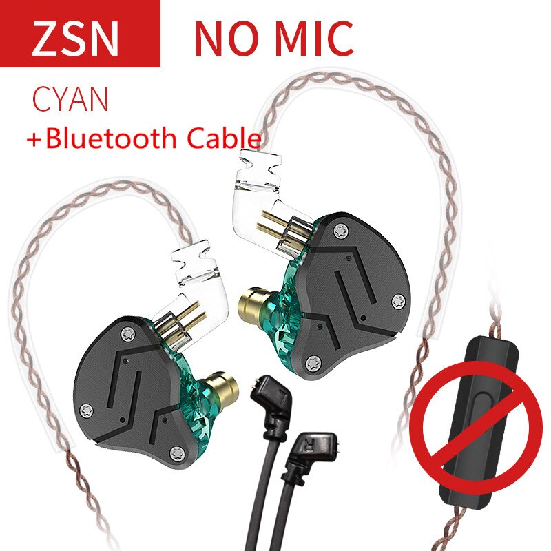 KZ ZSN 1DD + 1BA hybrydowy w słuchawkach dousznych wymienny przewodowy zestaw słuchawkowy HIFI czterordzeniowy napęd słuchawki do muzyki ZST ES4 ZSN PRO V80 ZS10: cyan no mic BT
