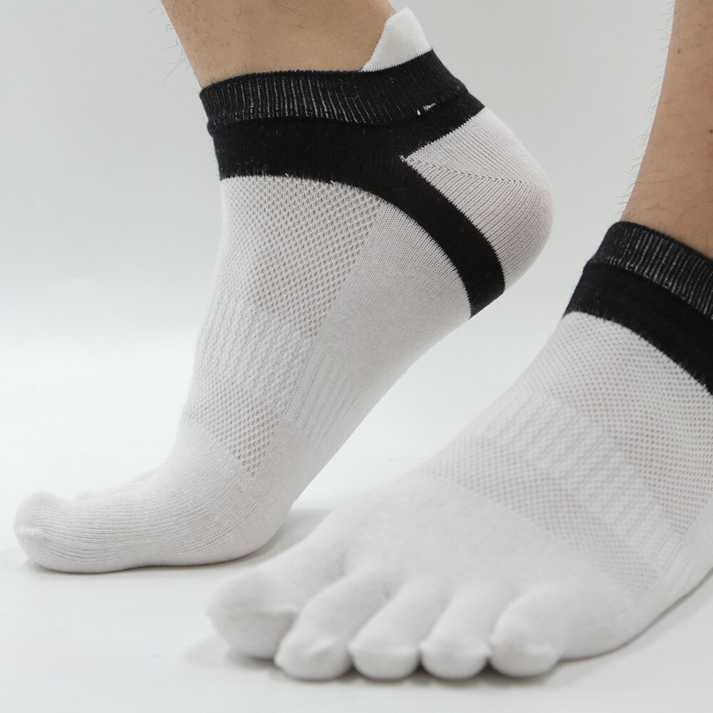 Udendørs mænds sokker åndbar bomulds tå sokker sport jogging cykling løb 5 finger tå tøfler sok: Hvid