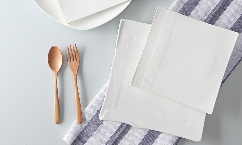 3pcs set, 6+8+10inch, plain white embossed porcelain charger plates for dinner, ceramic platter, square serving plate, salad