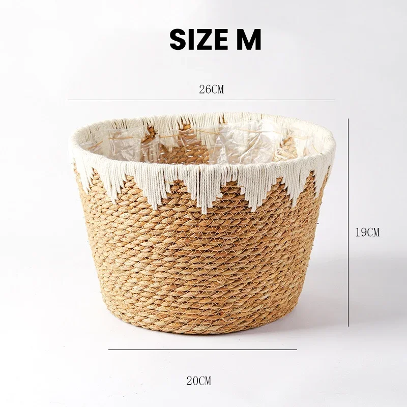 Macetero Natural, cesta de mimbre, maceta, cesta de plantas de paja de ratán para el hogar, organizador de jardín, decoración de 22/25/32cm: Azul oscuro