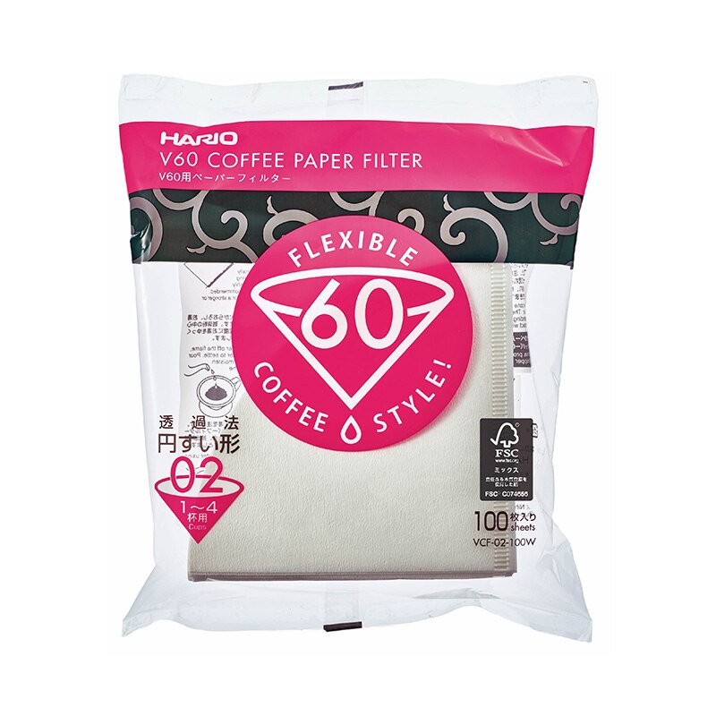 Filtro de papel café japonés FeiC Hario V60 02 100 Uds por bolsa sin lejía 4 tazas para goteo café filtros de papel para Barista: VCF 02 100W