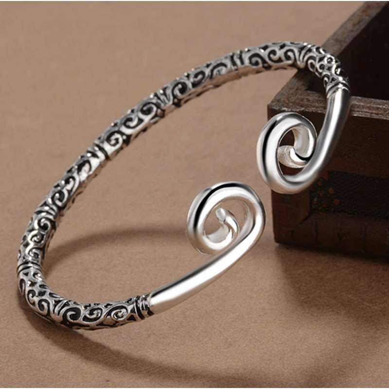 Pulsera de aro dorado para adolescentes, accesorios de estilo tradicional chino, brazalete Vikingo, brazalete para hombres y mujeres: Black
