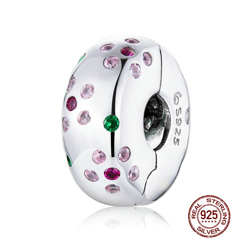 Echte 100% 925 Sterling Silver Shining Elegantie Clip Charm Met Clear Cz Fit Originele Wst Armband Hanger Authentieke Sieraden: CTC245