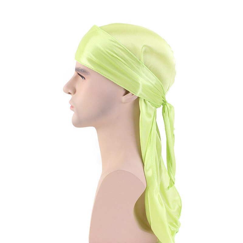 Unisex Deluxe Silky Durag Extra Long-Tail Headwraps Pirate cap Solido Capo Colori Wrap Turbante cap per Le Donne Gli Uomini