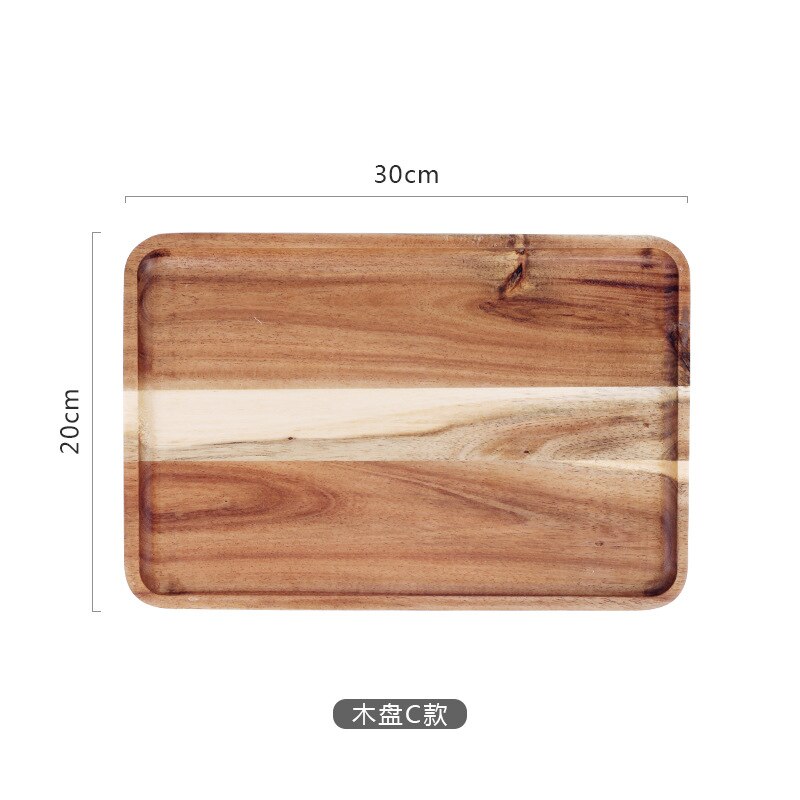 Acacia Wooden Pallet Household Rectangular Coffee Breakfast Bread Tray Fruit Plate Export Wooden Tableware: 20-30CM