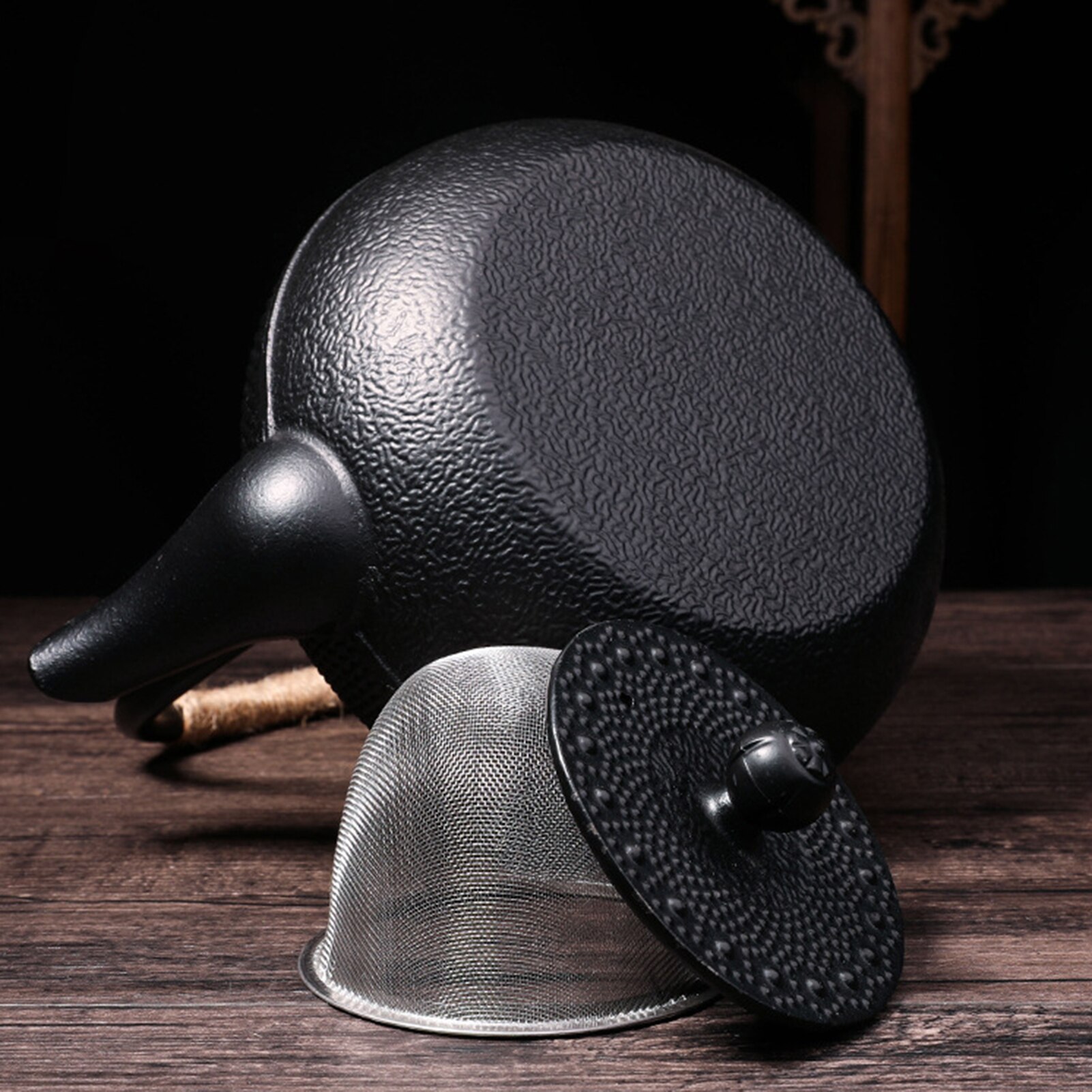 Olla de té de hierro con Infusor de acero inoxidable, pava de hierro fundido para hervir agua, utensilios para el té