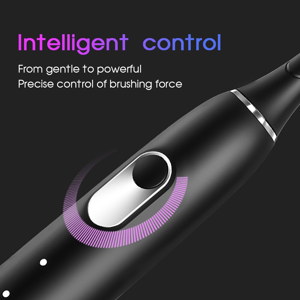 [ZS] – brosse à dents électrique sonique silencieuse, Base sans fil IPX7, étanche, 5 Modes, ondes acoustiques, poils doux, avec 8 têtes de rechange