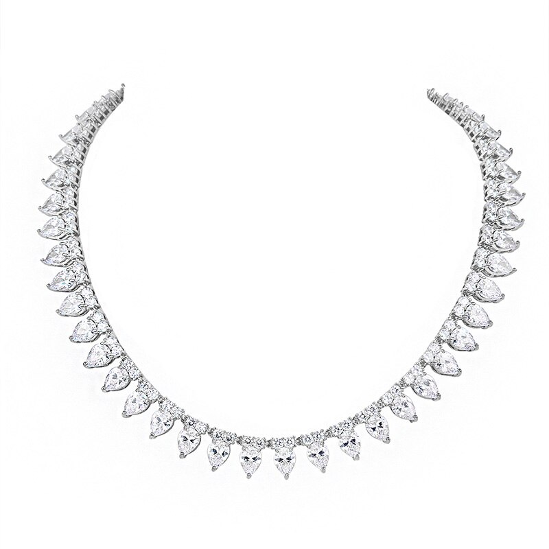 Weimanjingdian marca novas tendências gelo coração corte zircon cz deslumbrante colar de tênis fow feminino meninas jóias presentes: Pear Cut - Silver