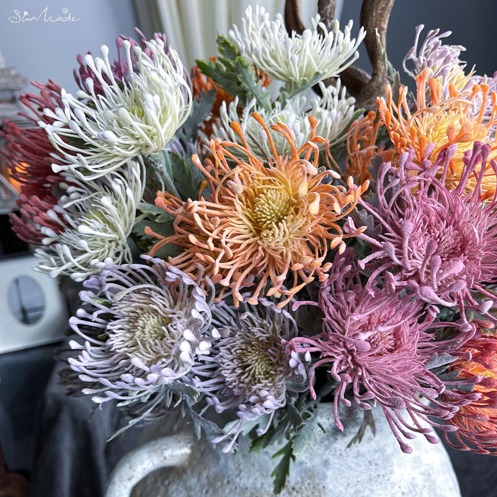 SunMade – Fleur Artificielle touffue de , coussin en plastique, branche courte, décoration pour salon, mariage