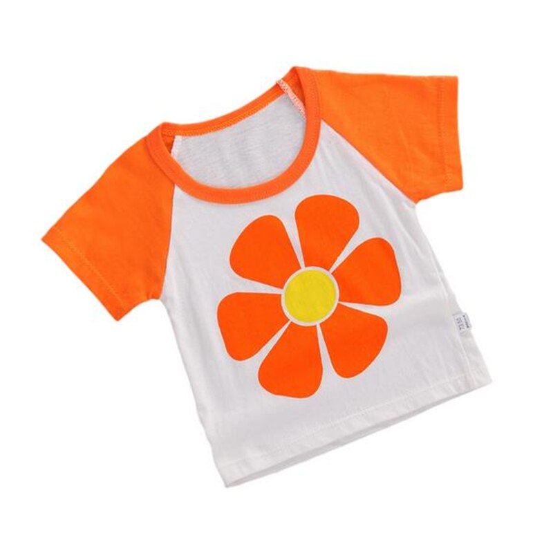 AA Baby Girls T-shirt Short Sleeve Cute Floral Print Leisure Loose Shirts Summer Child Clothing Top