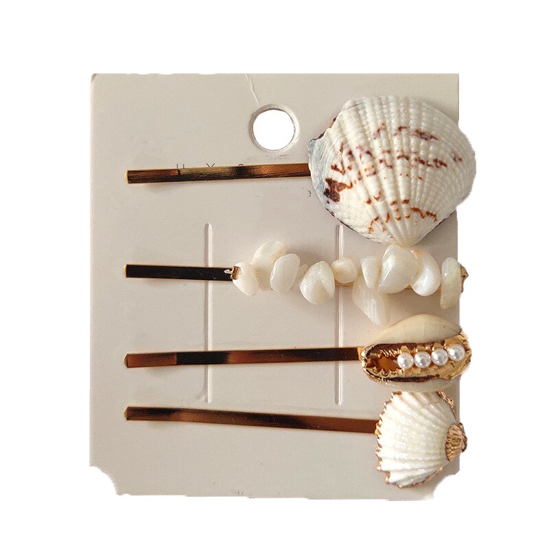 Find Me Shell Rhinestone Earrings Hairpins Jewelry Set for Women Simple Alloy Imitation Pearl Hair Clips Accessories: 8