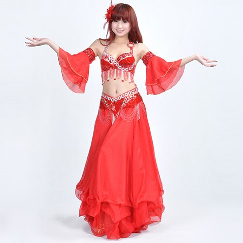 Ropa de baile de rendimiento, conjunto de danza del vientre, 2 uds., conjunto de traje de danza del vientre egipcio para mujer,: Red