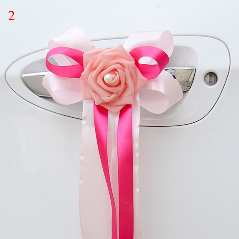 1 Pc Deurgrepen Mooie Party Festival Supplies Achteruitkijkspiegel Trouwauto Bloem Knoop Lint Decoraties 12 Kleuren 17x35cm: 2