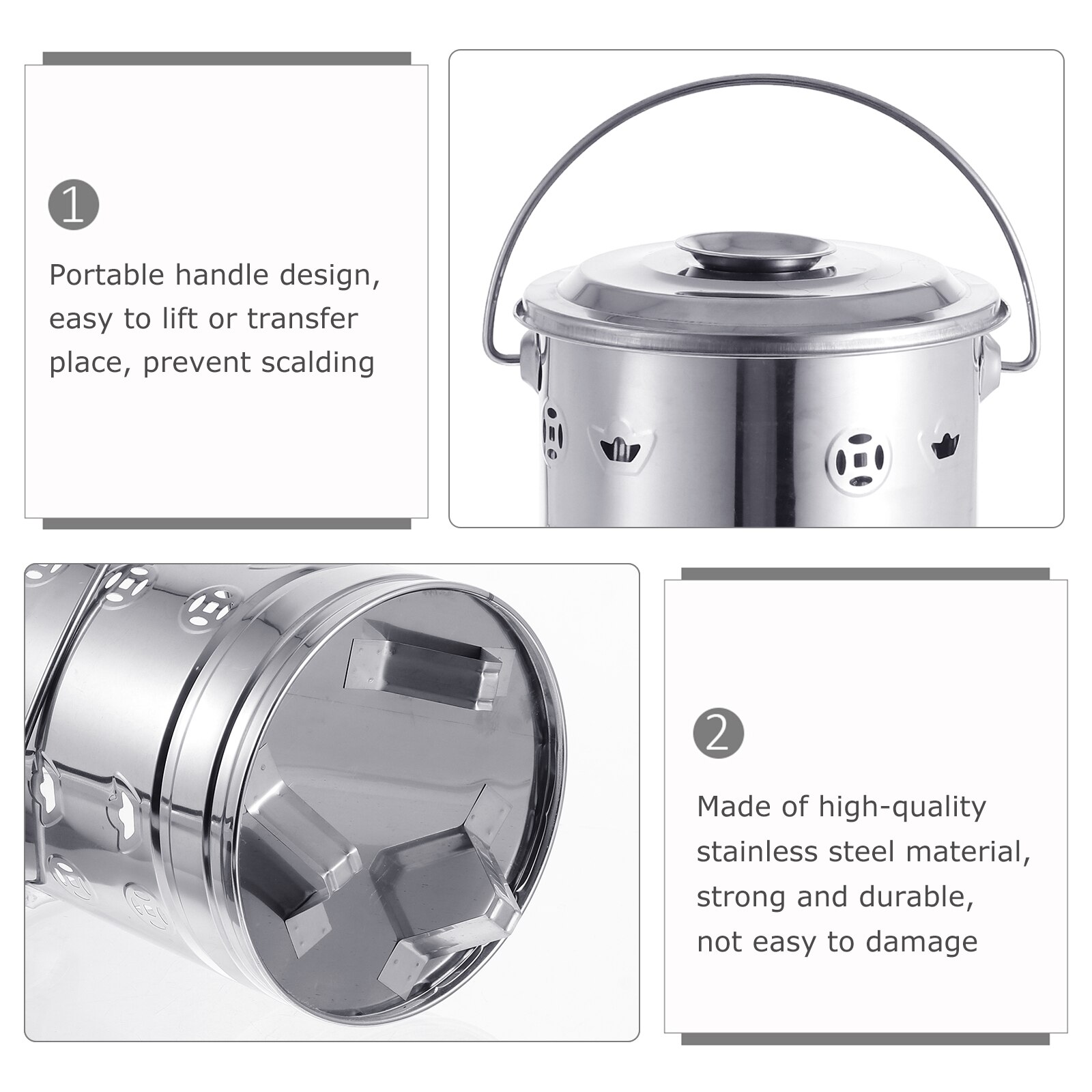 1 Set Stainless Steel Burn Barrel Incinerator Furnace Burning Bin With Tong Household Fire Pits 24X20X20CM