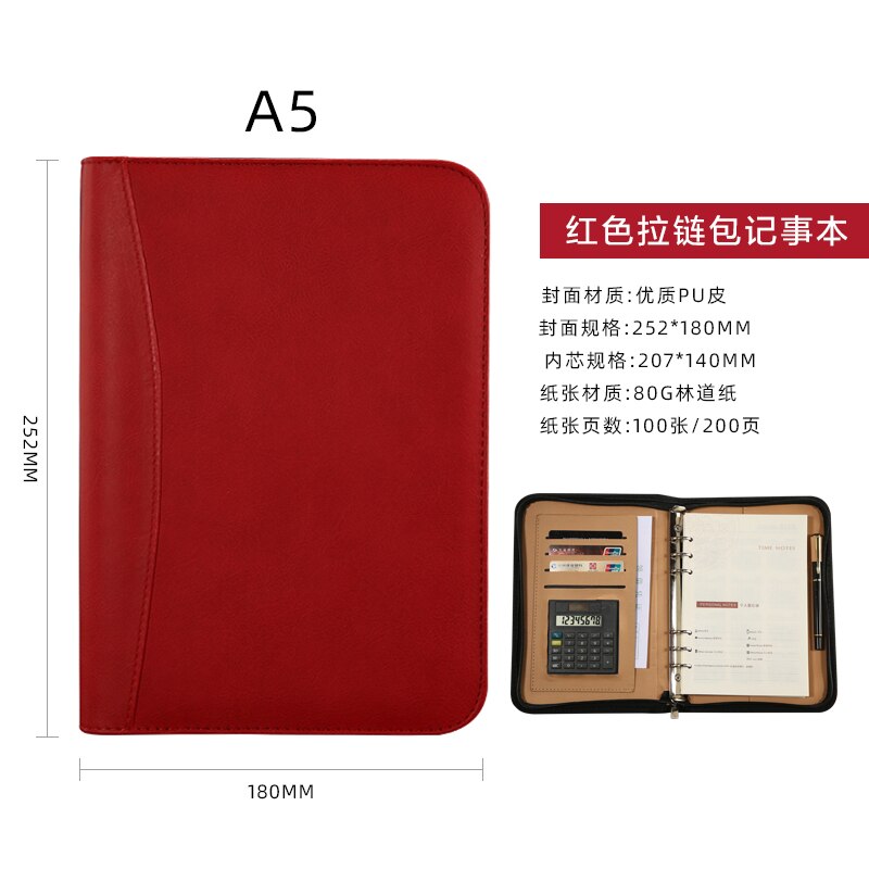 A5 office business portfolio manager padfolio zipper briefcase bag document file holder leather organizer: Style A 01