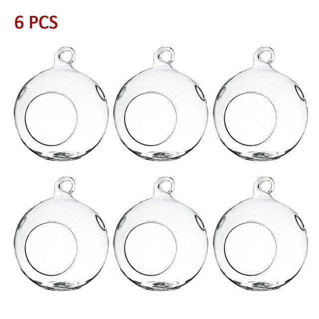 Tea Light Holder Globe Shape Round Clear Hanging Candle Candle Holder Glass Succulent Style Candlestick Dia.6CM: 6pcs