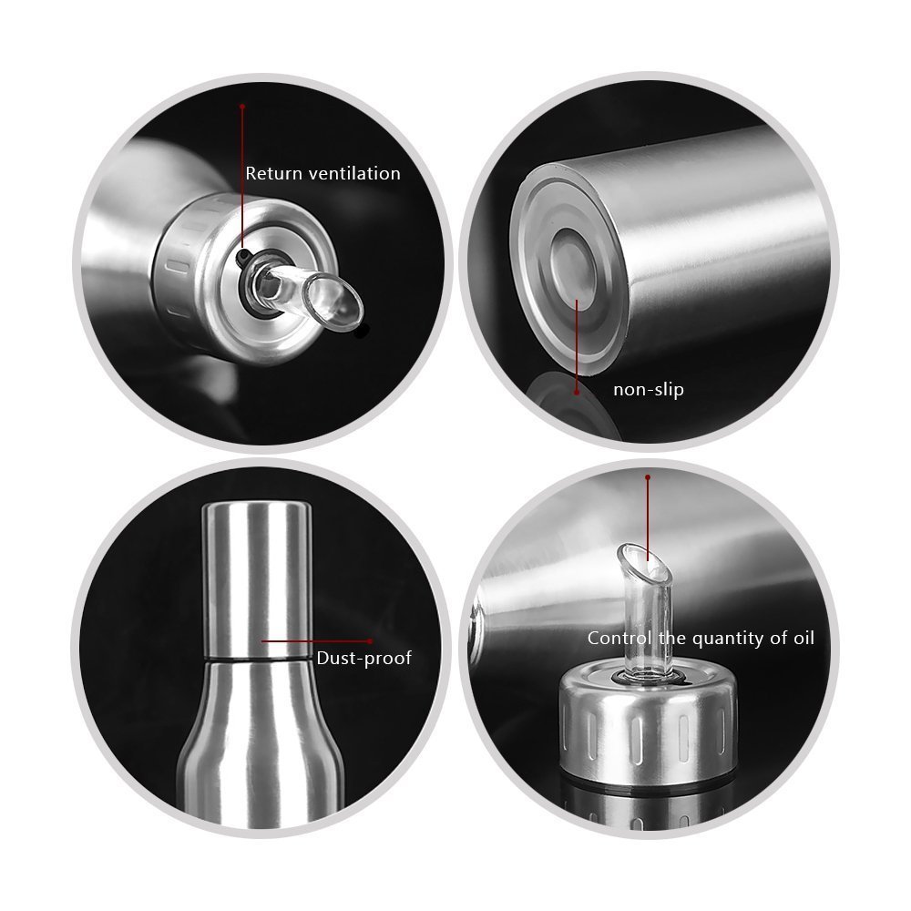 Oil & Vinegar Dispenser - Stainless Steel Olive Oil/Vinegar/Sauce Cruet,Essential Oil Bottle Edible Oil Container Pot,25 oz/750M