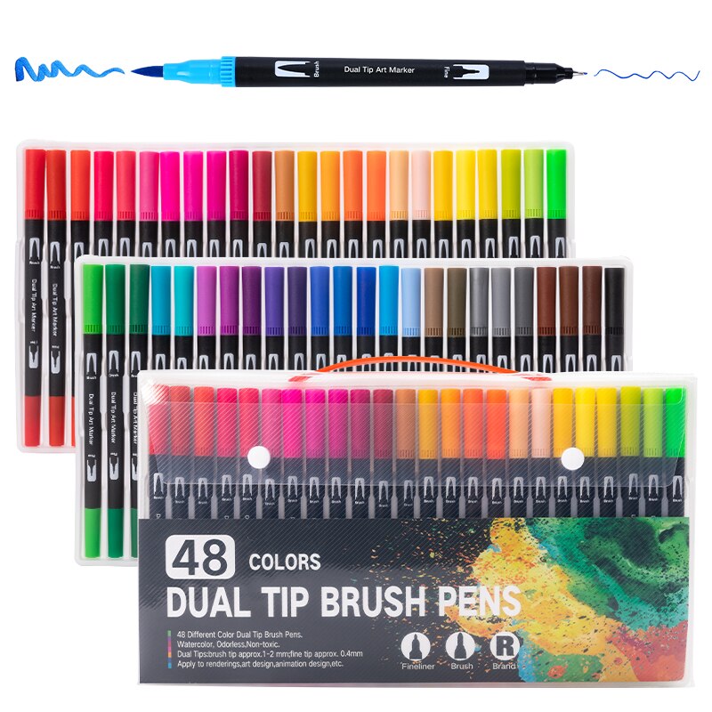 12/48/72/100 Colors FineLiner Art Marker Pens Dual Tip Manga Drawing Painting Watercolor Brush Pen School Supplies Markers 04350: 04350-48B